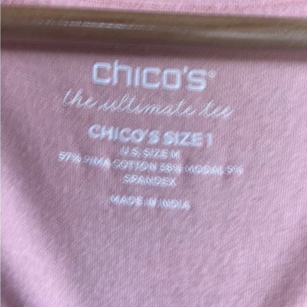 Chico's Ultimate Tee 1 (M) Pink Tunic 3/4 Sleeves V Neck Excellent Condition - Picture 5 of 5